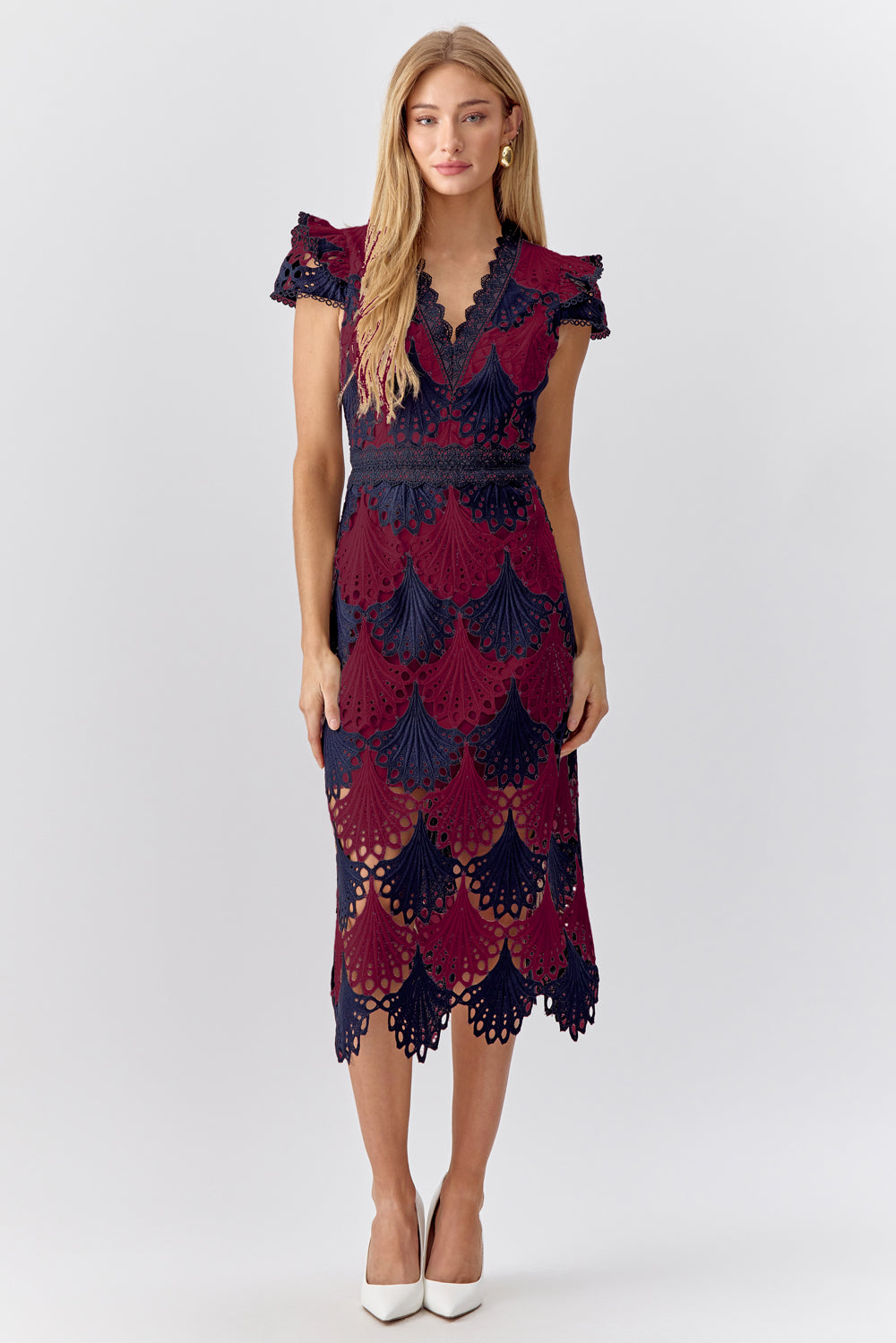 Mia Crochet Lace Midi Dress Adelyn Rae M Navy Wine