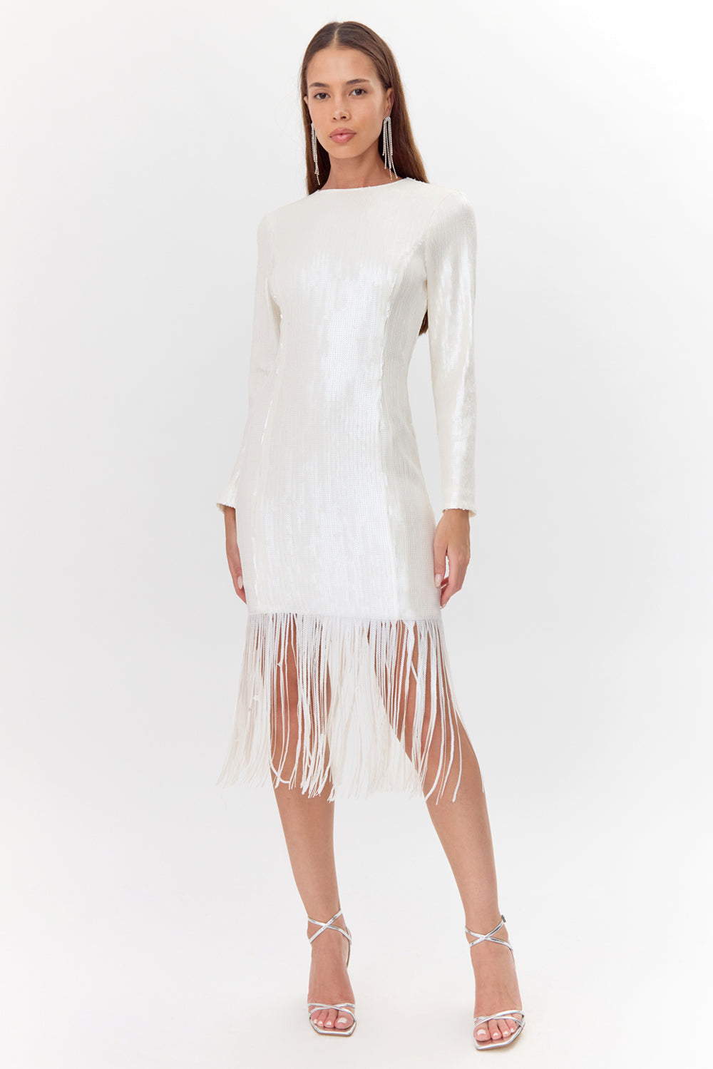 Long white fringe dress best sale