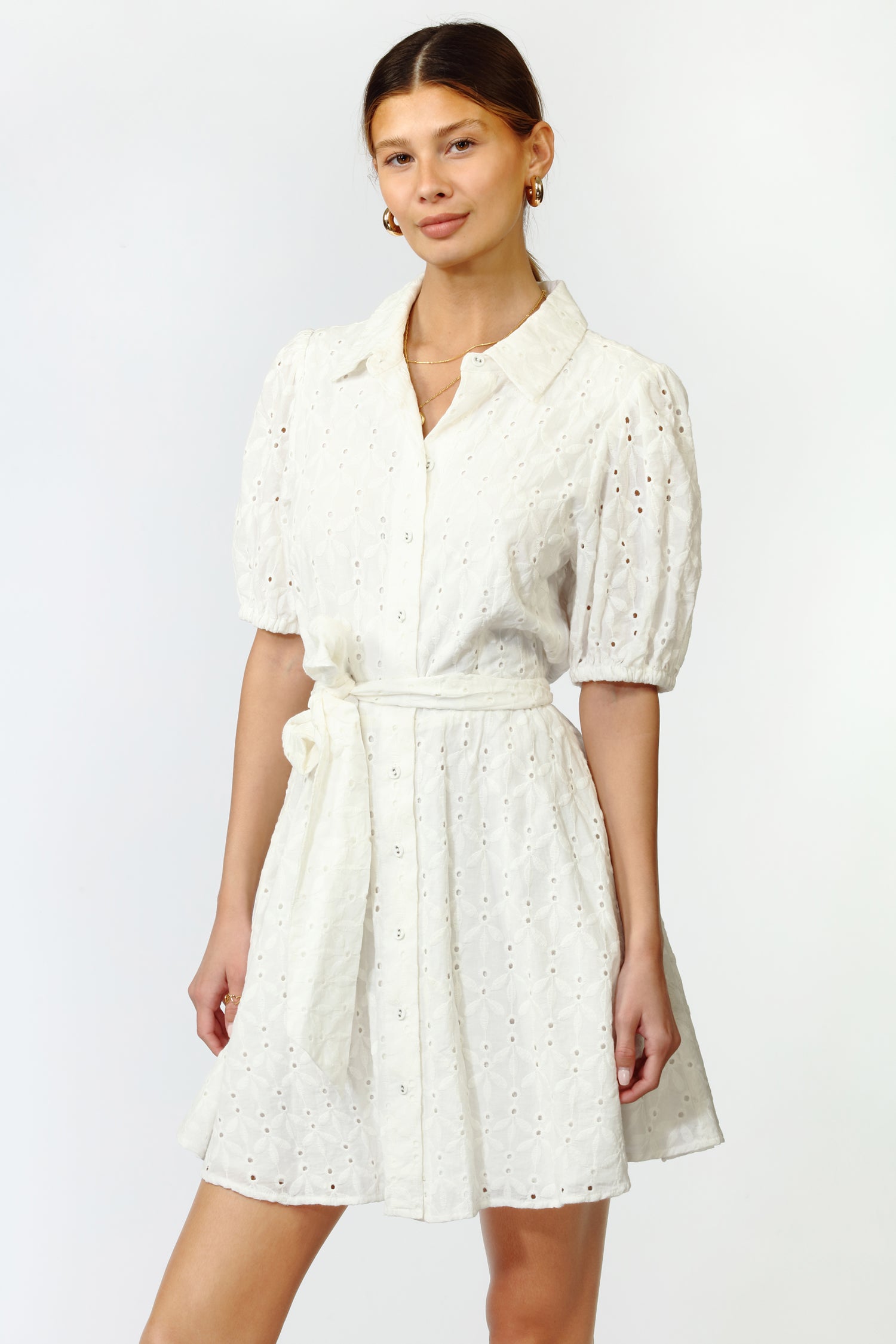 Adelyn Couture White Silk Shirt Dress