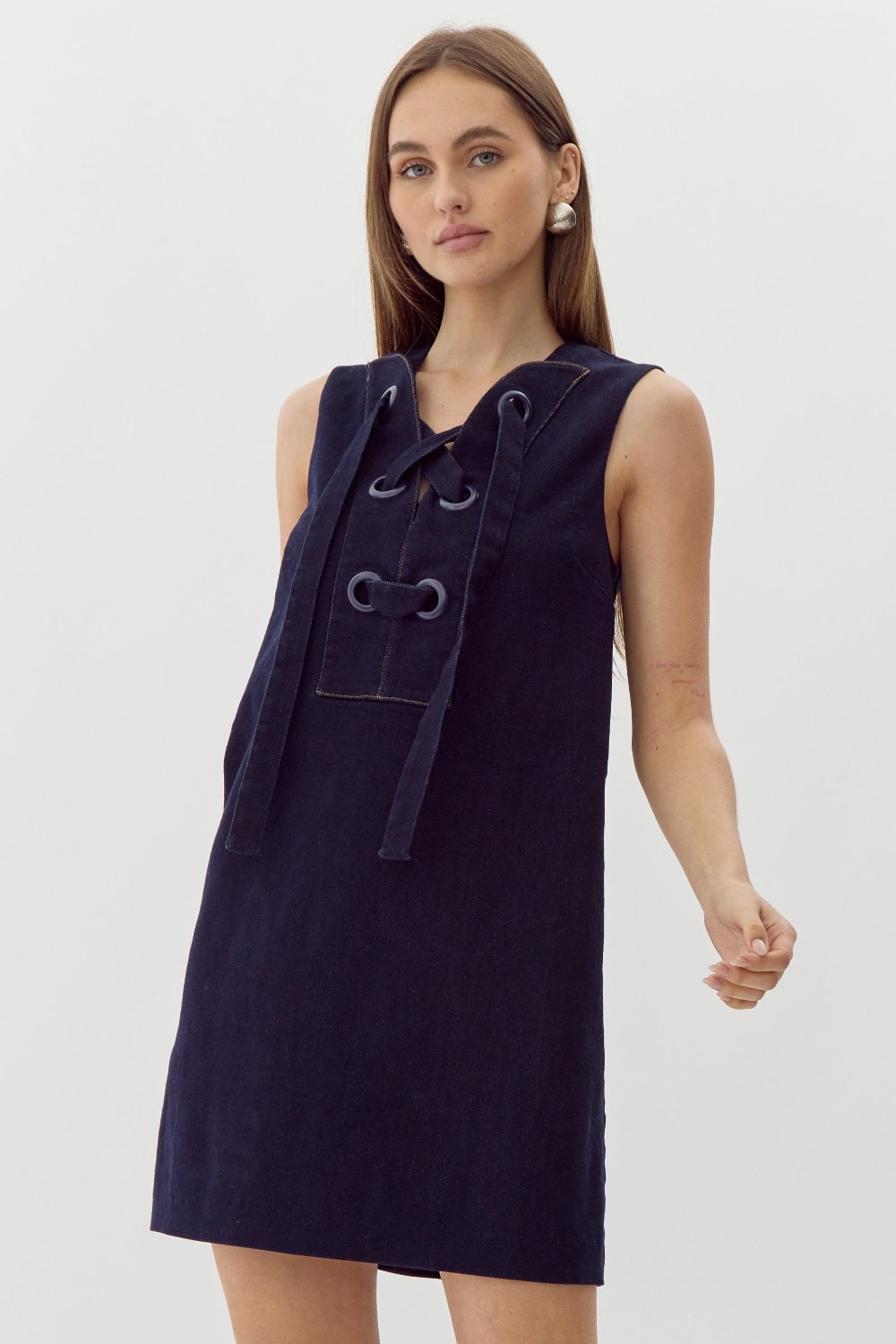 Dolce Denim Eyelet Front Shift Dress