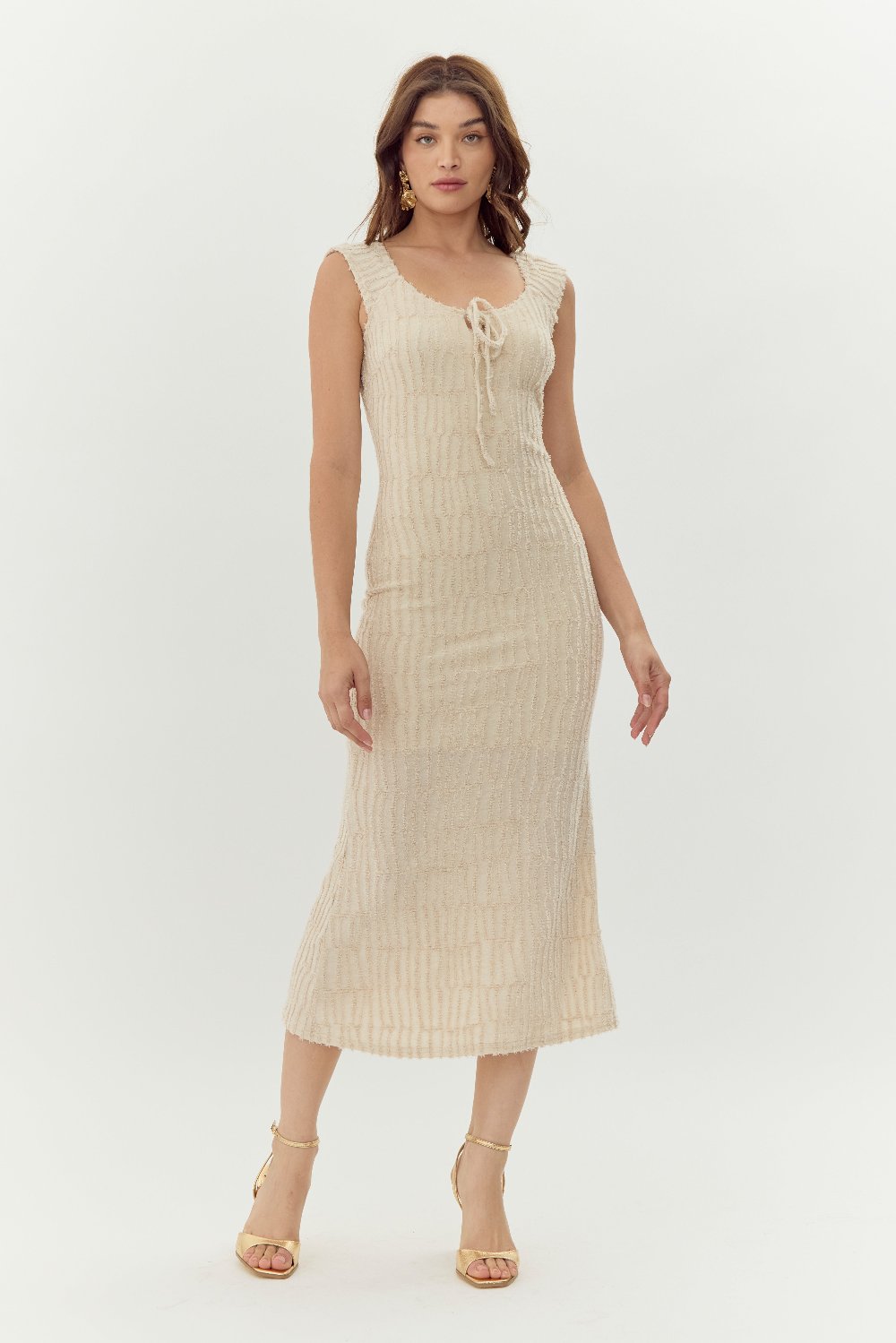 Delaney Front Tie Textured Burnout Knit Midi Dress