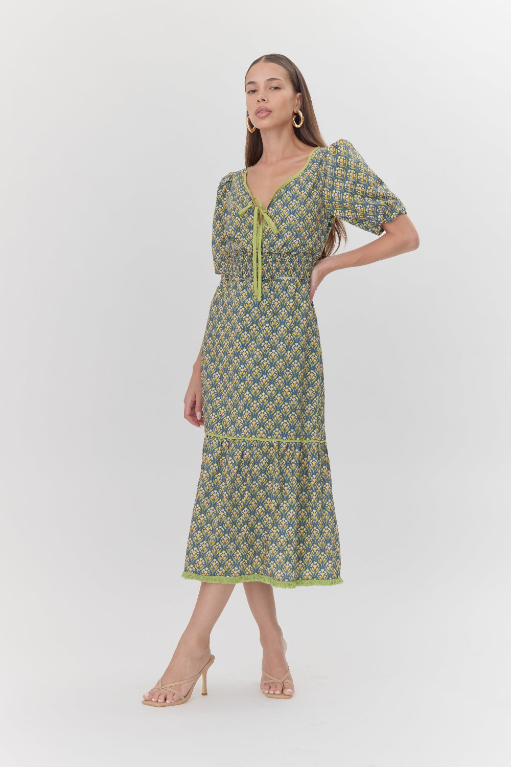 Ara Front Tie Printed Midi Dress