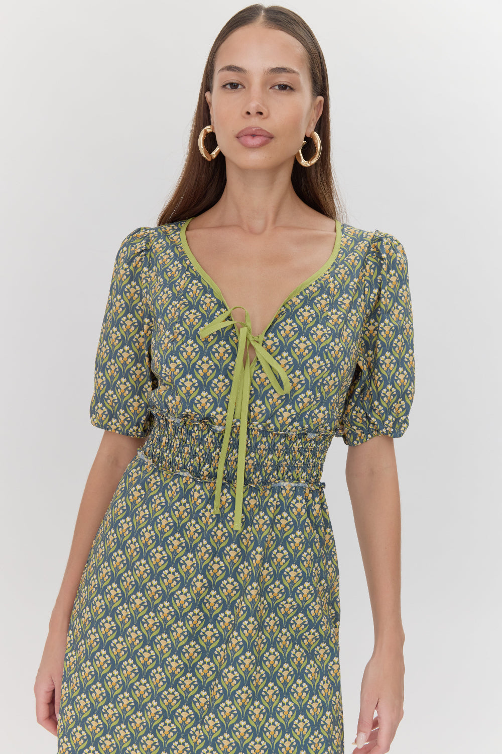 Ara Front Tie Printed Midi Dress