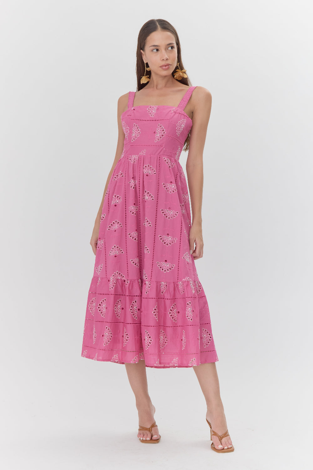 Merinda Embroidered Eyelet Midi Dress