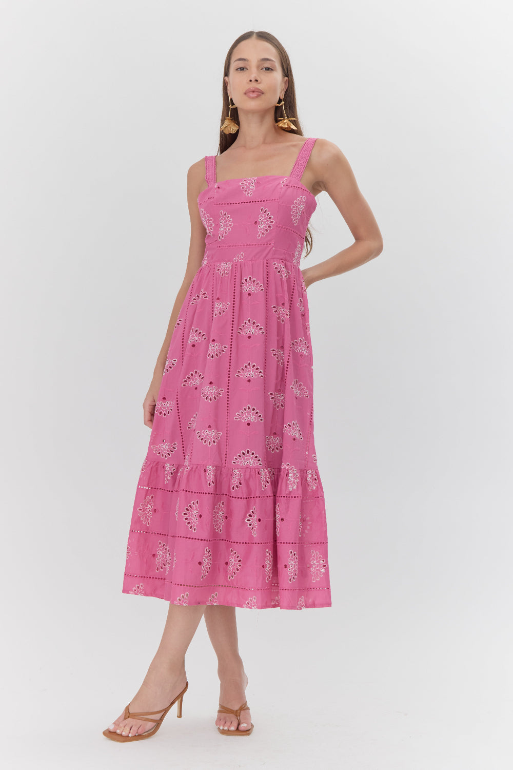 Merinda Embroidered Eyelet Midi Dress