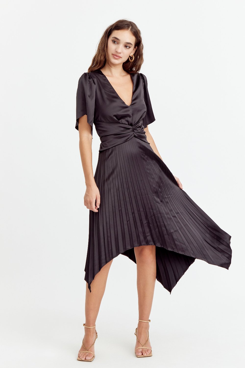 Rana Pleated Satin Dress