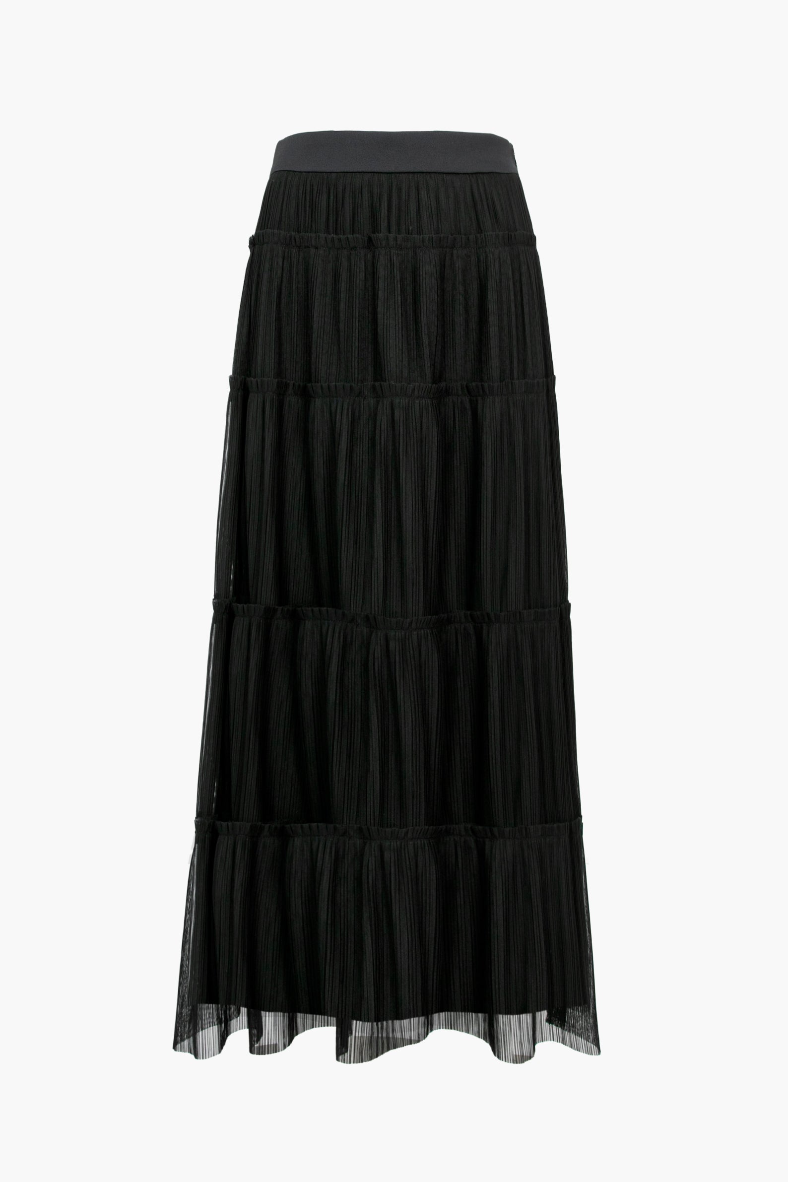 Regie Tiered Tulle Plisse Midi Skirt