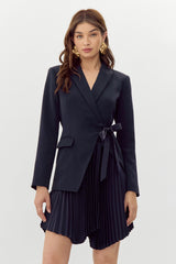 Rosayln Tie Waist Pleated Blazer Dress