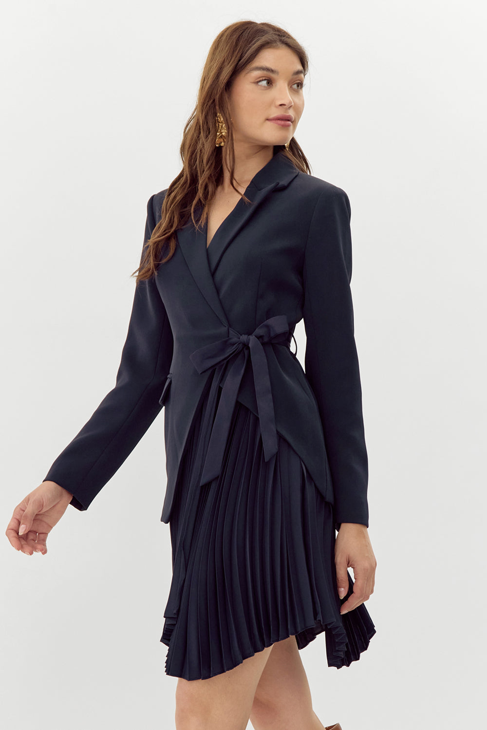 Rosayln Tie Waist Pleated Blazer Dress