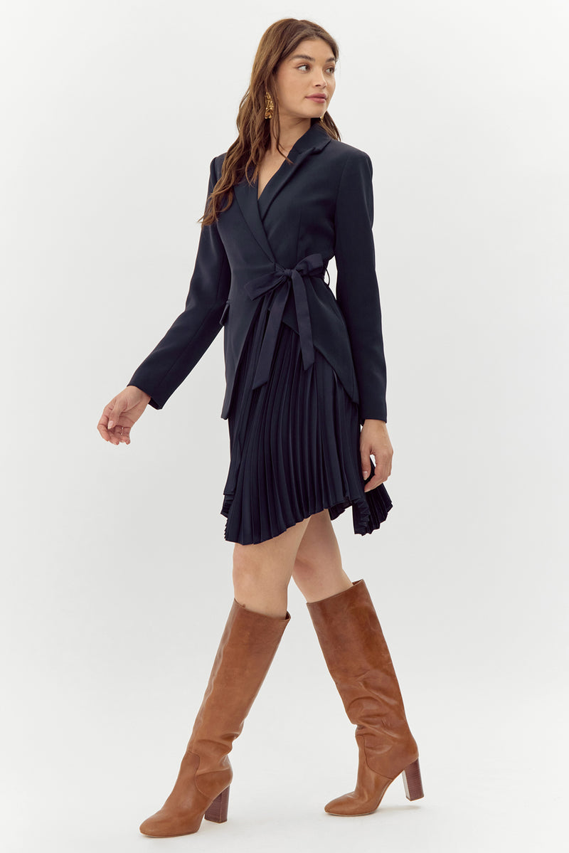 Rosayln Tie Waist Pleated Blazer Dress