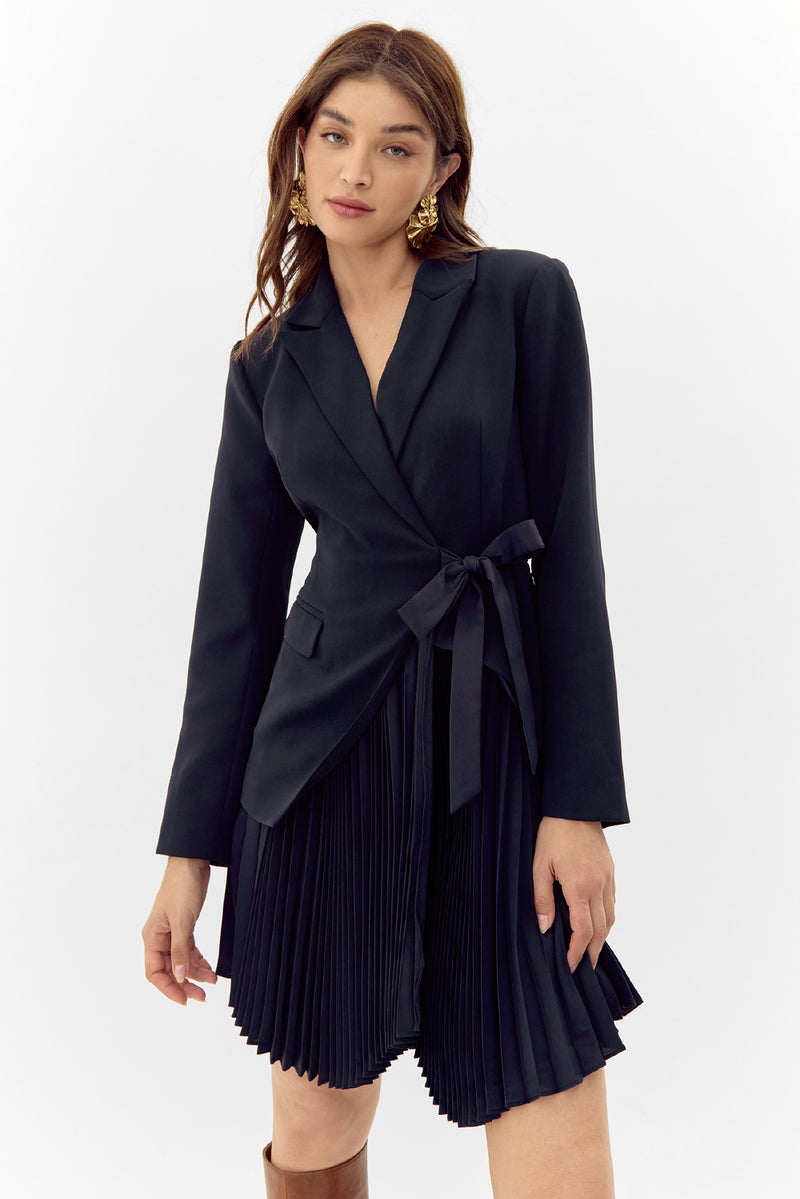 Rosayln Tie Waist Pleated Blazer Dress