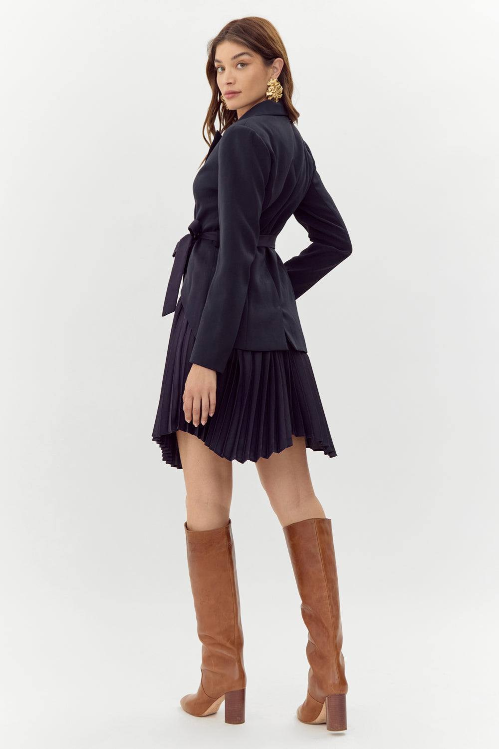 Rosayln Tie Waist Pleated Blazer Dress