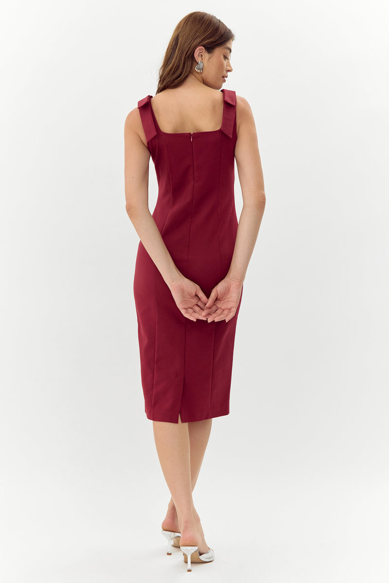 Karissa Shoulder Tie Crepe Midi Dress