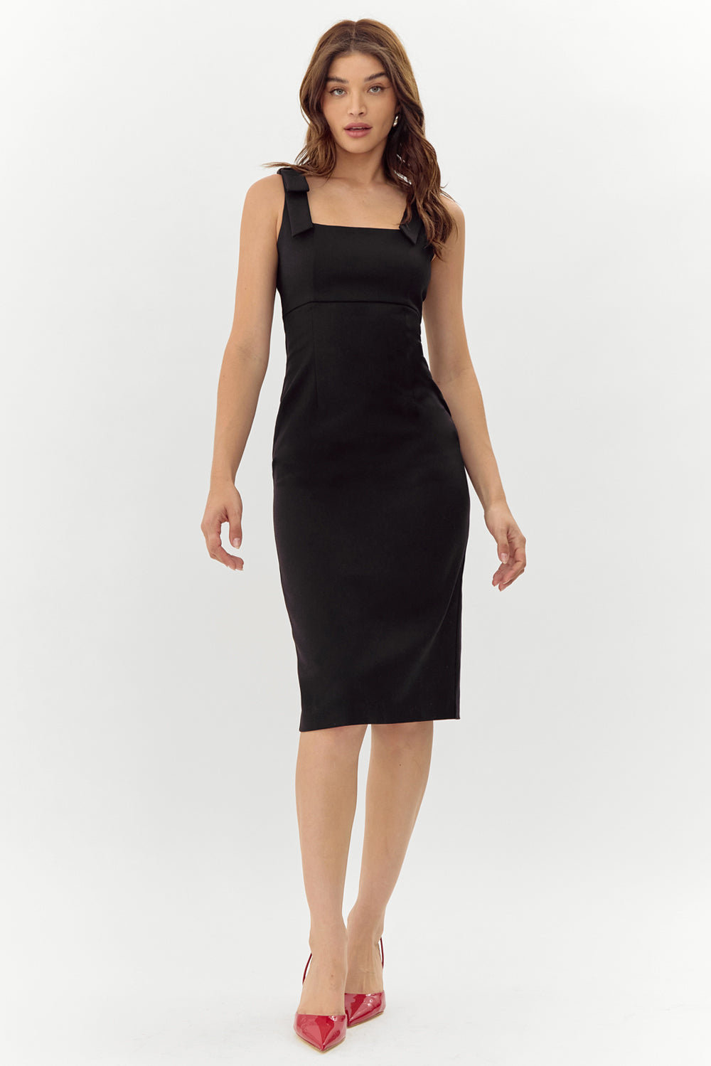 Karissa Shoulder Tie Crepe Midi Dress