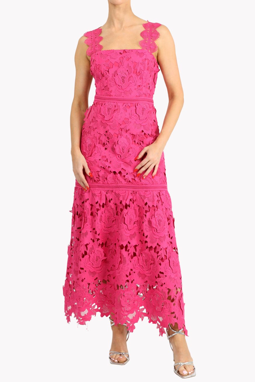 Karia Drop Waist 3D Lace Midi Dress