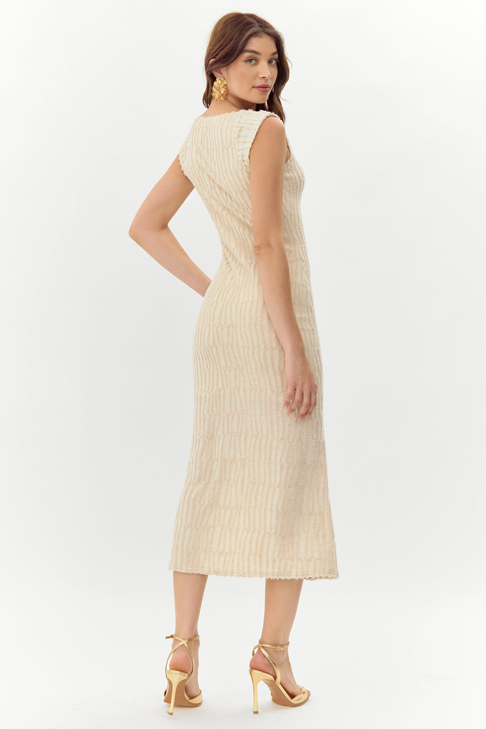 Delaney Front Tie Textured Burnout Knit Midi Dress