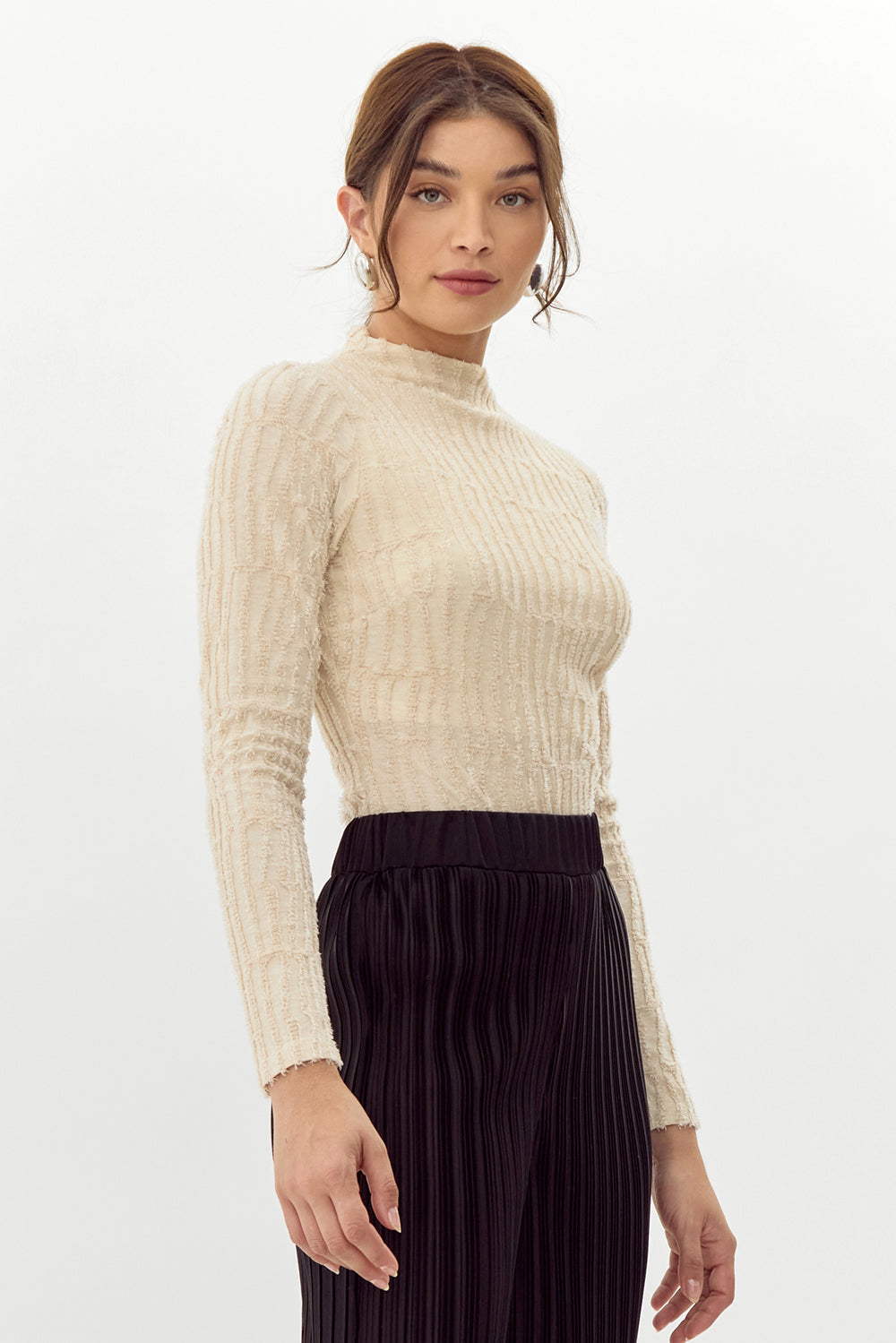 Darcey High Neck Textured Burnout Knit Bodysuit