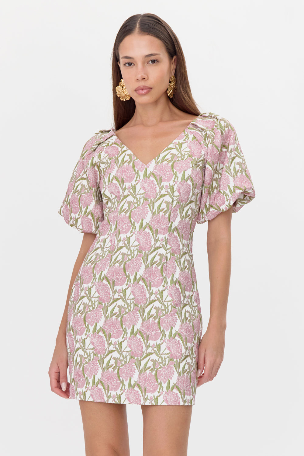 Myra Jacquard Puff Sleeve Mini Dress