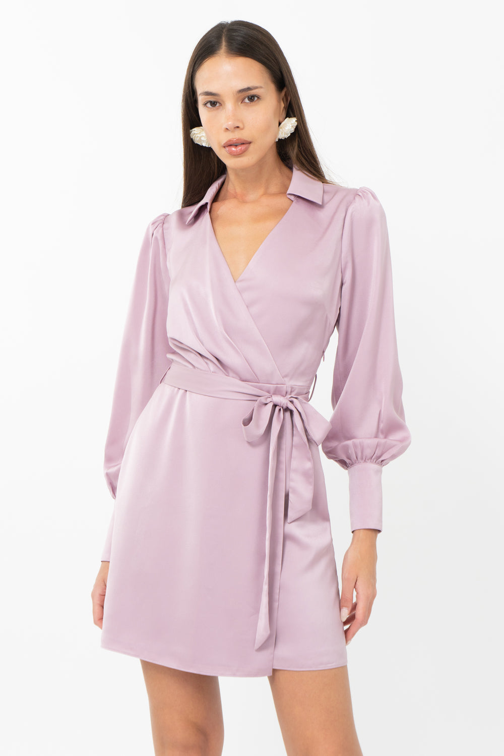 Theia Faux Wrap Collar Mini Dress