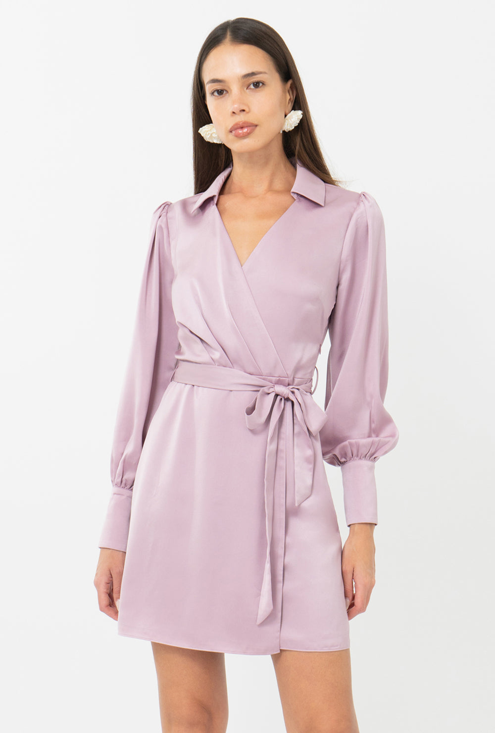 Theia Faux Wrap Collar Mini Dress