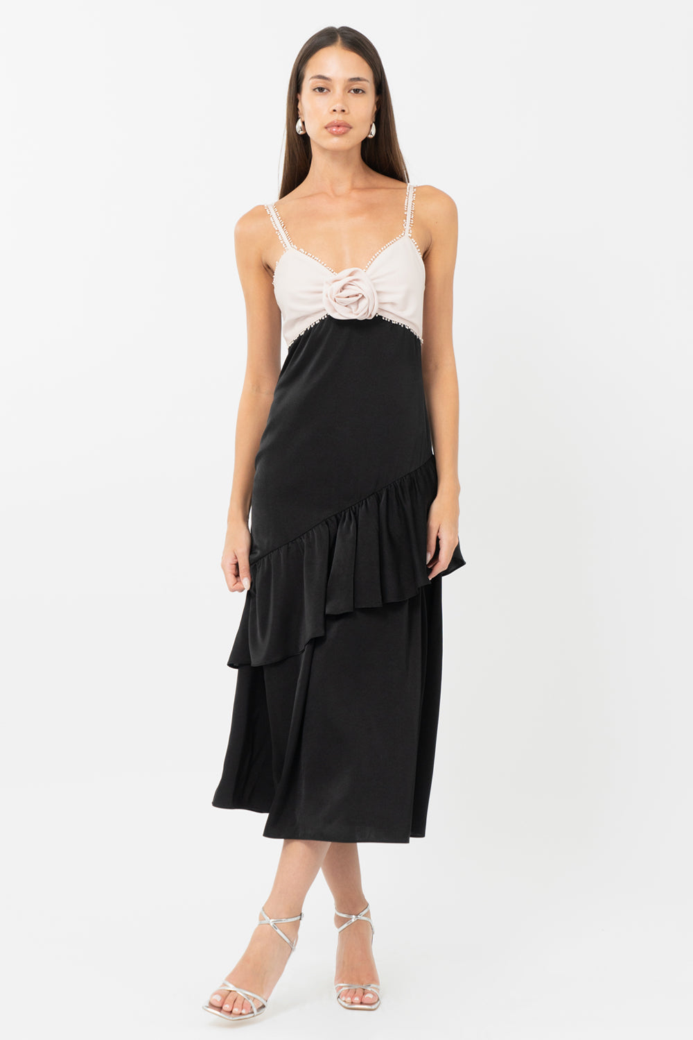 Zadie Asymmetrical Ruffle Midi Dress