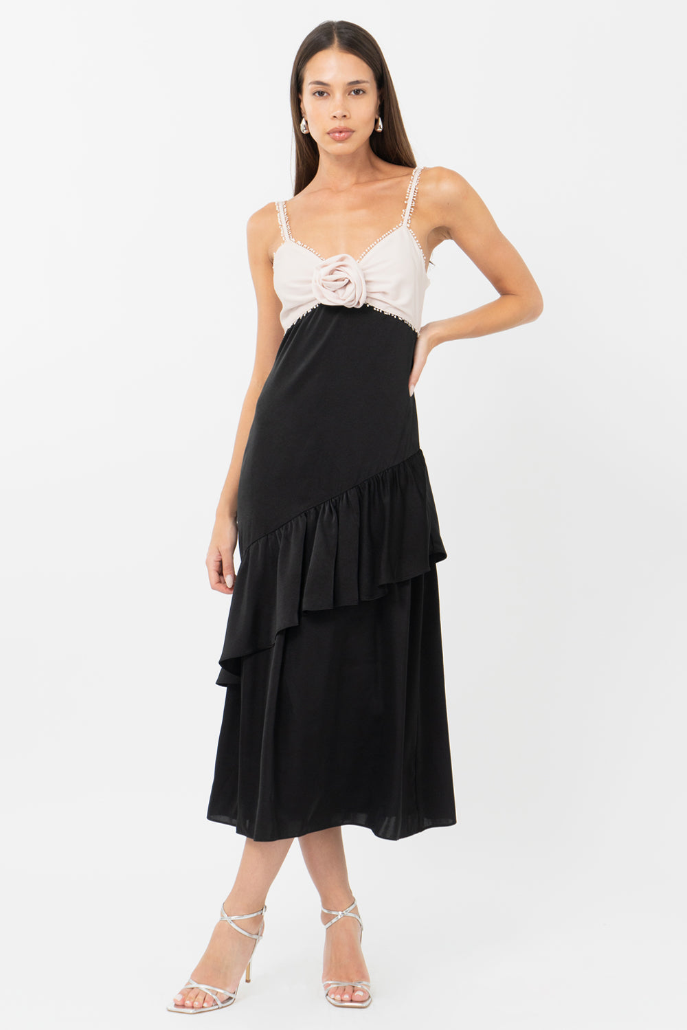 Zadie Asymmetrical Ruffle Midi Dress