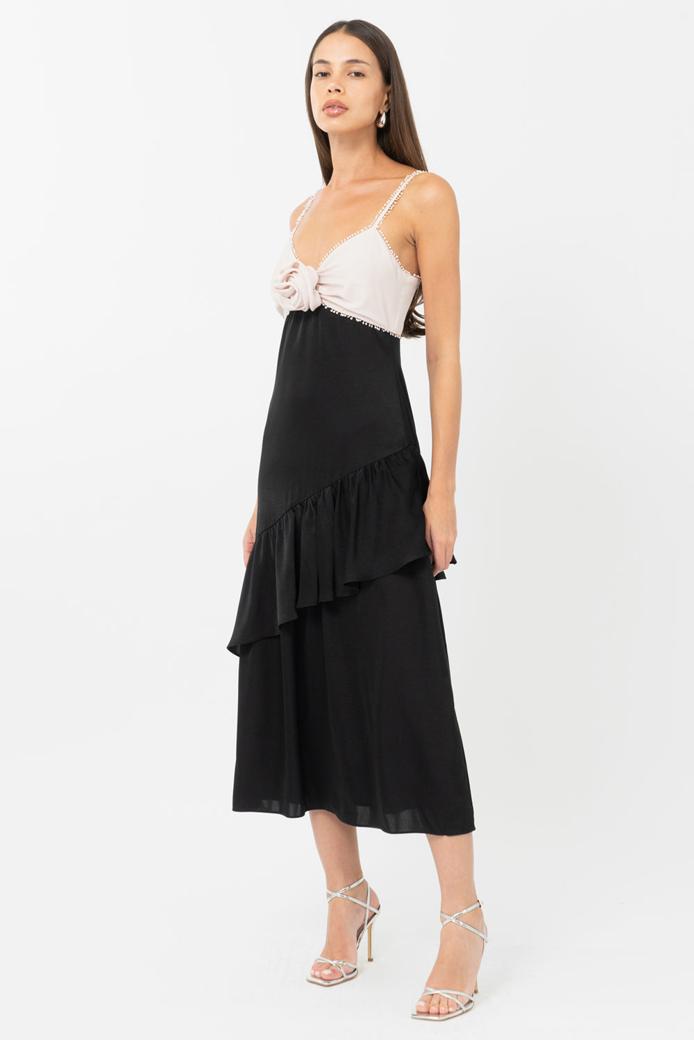 Zadie Asymmetrical Ruffle Midi Dress