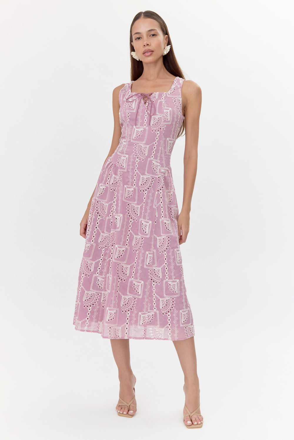 Maven Embroidered Front Tie Midi Dress