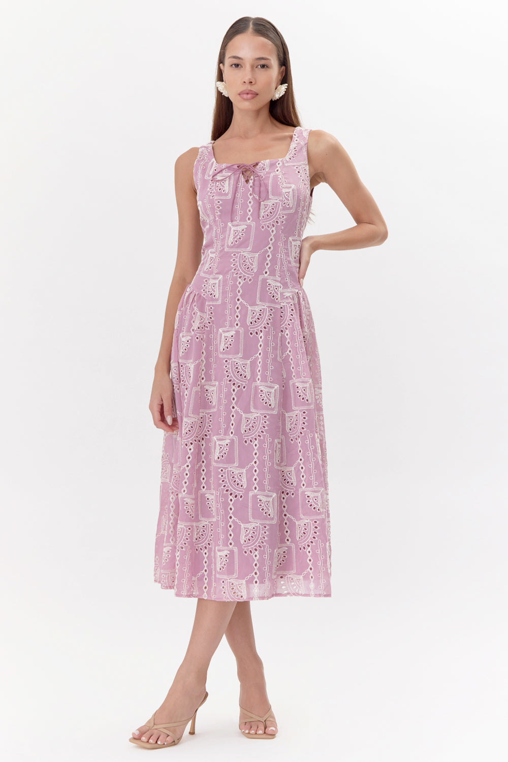 Maven Embroidered Front Tie Midi Dress