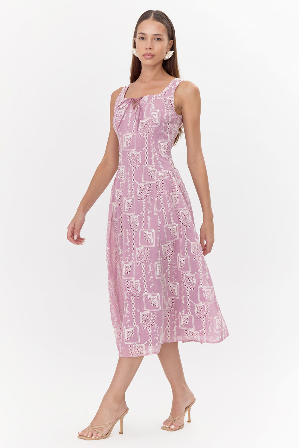 Maven Embroidered Front Tie Midi Dress