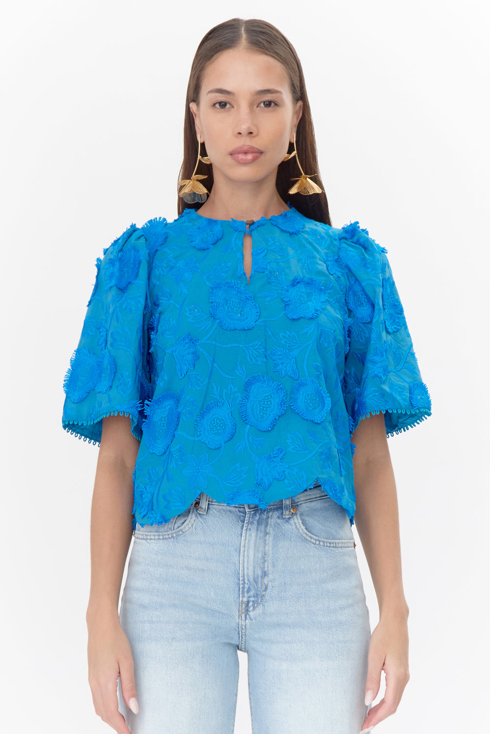 Darby 3D Embroidered Scalloped Hem Blouse