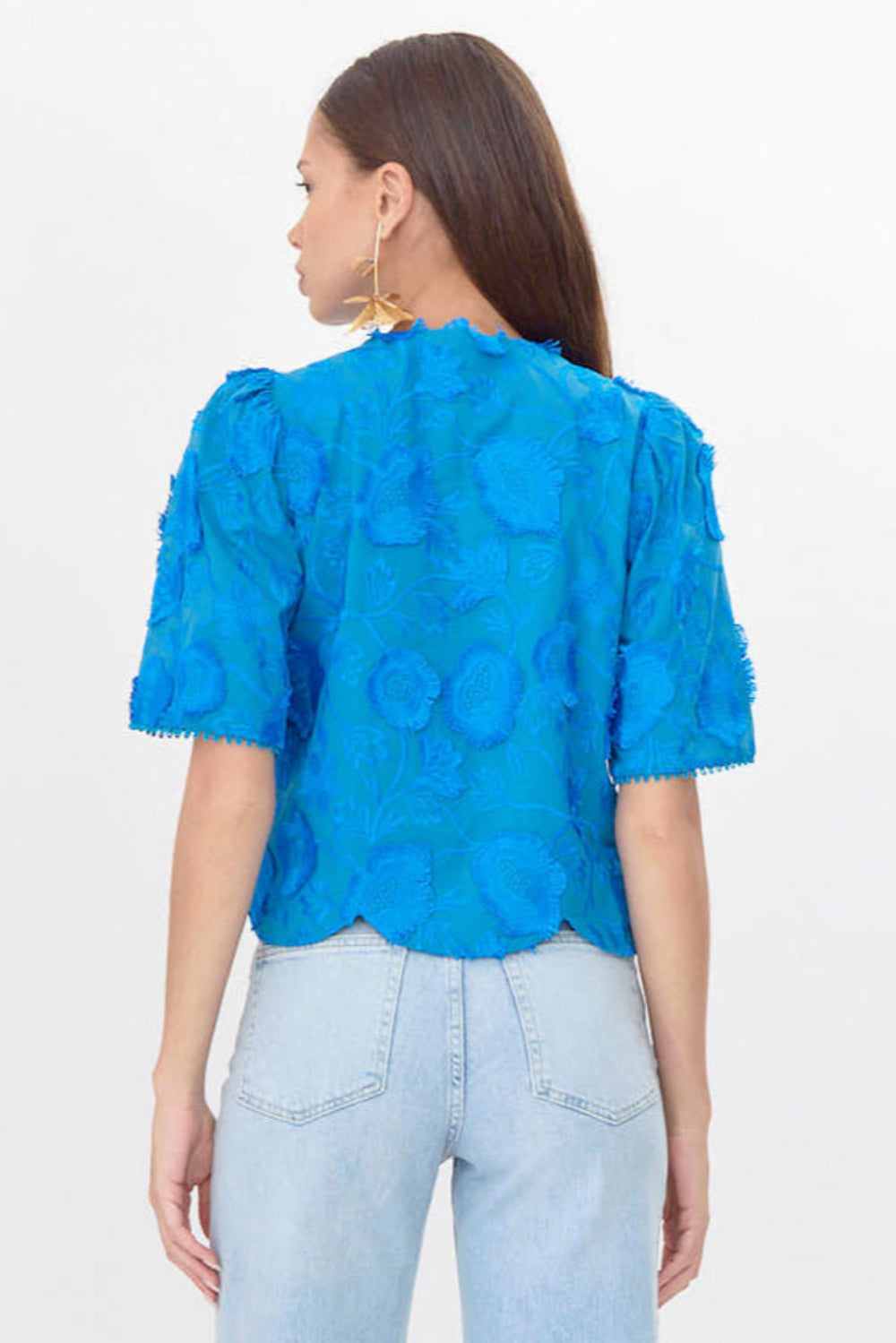 Darby 3D Embroidered Scalloped Hem Blouse