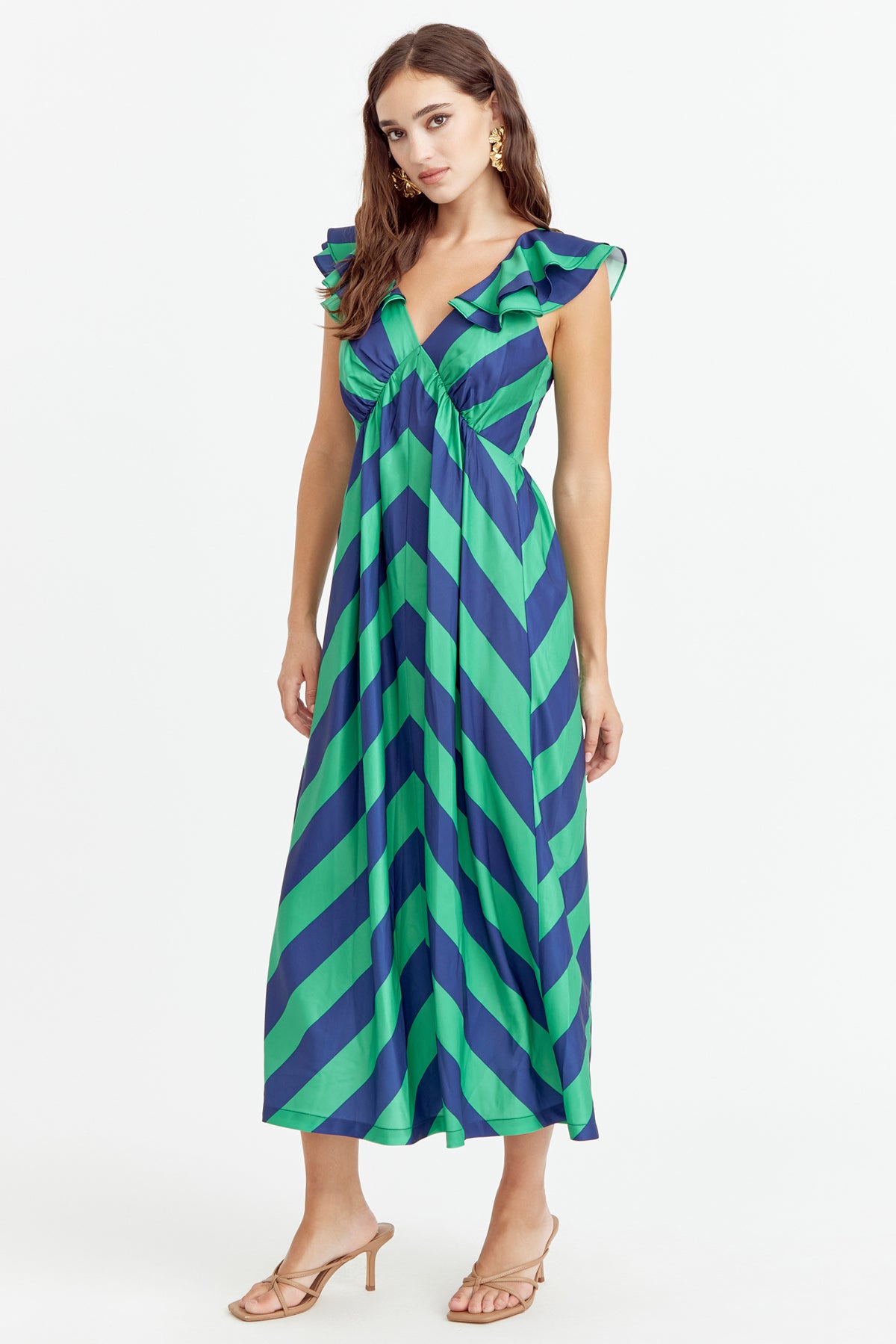 Melani Ruffled Shoulder Midi Dress