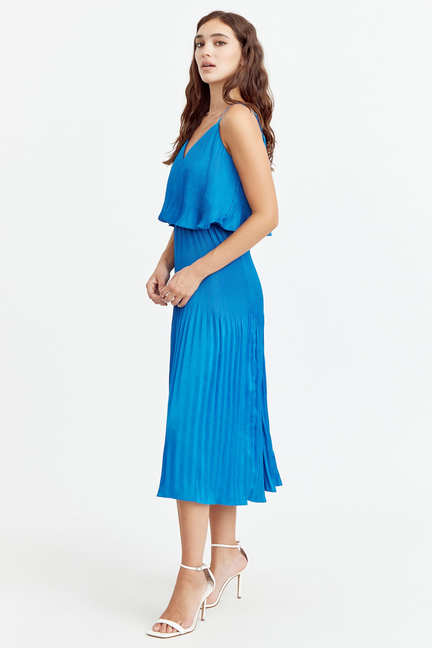 Nayla Overlay Pleated Midi Dress