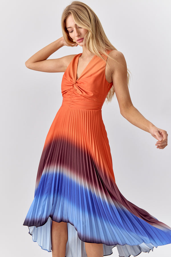 Shannie Ombre Pleated Midi Dress