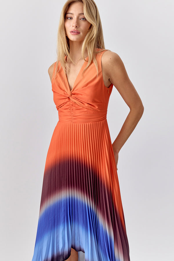 Shannie Ombre Pleated Midi Dress