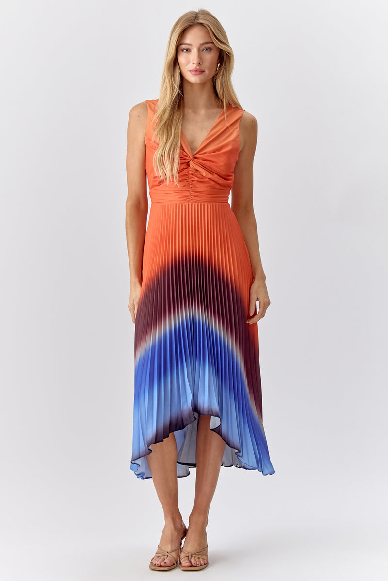 Shannie Ombre Pleated Midi Dress