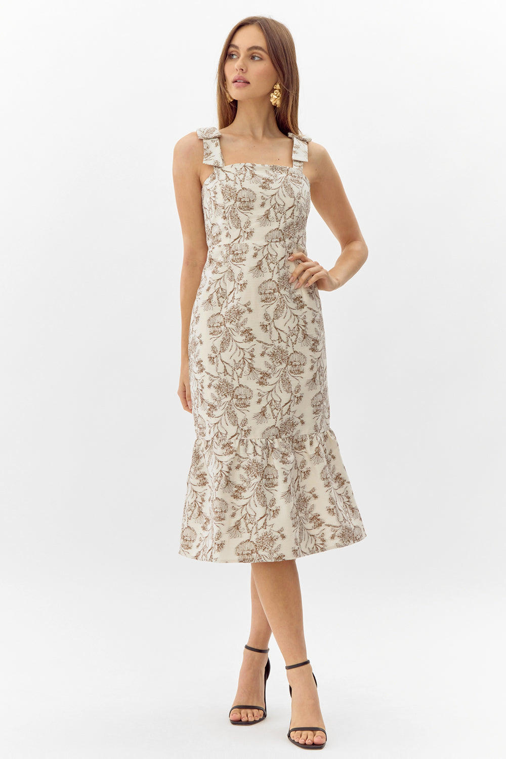 Selina Bow Tie Jacquard Midi Dress