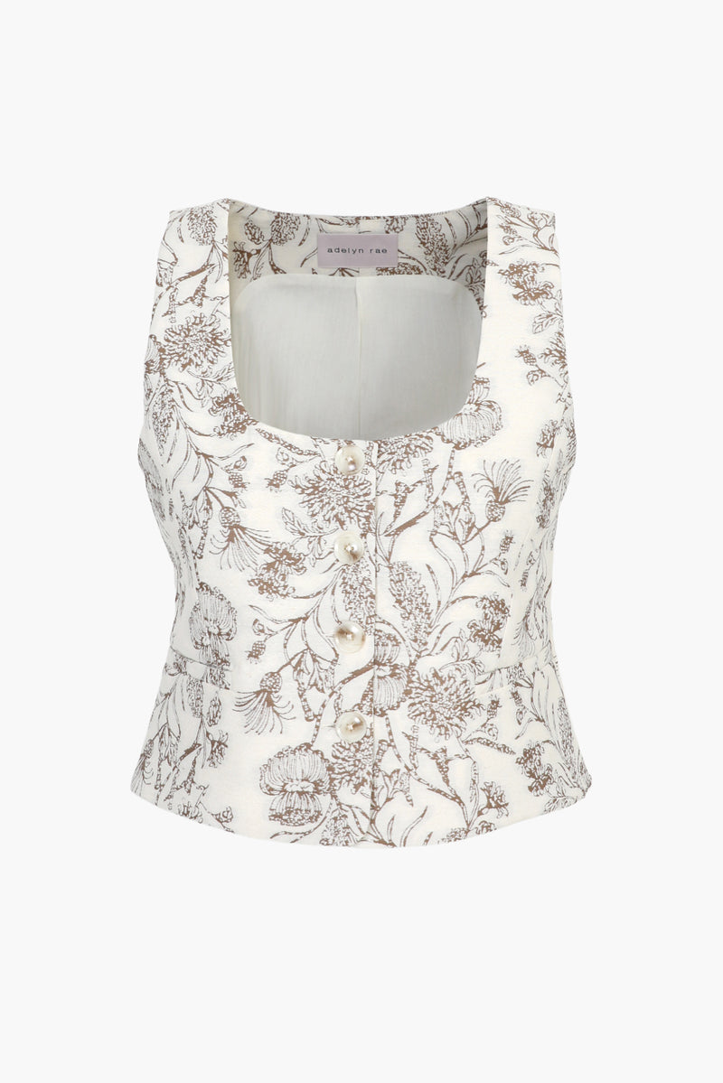 Sara Jacquard Button Front Top