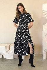 Darlene Polkadot Belted Midi Dress