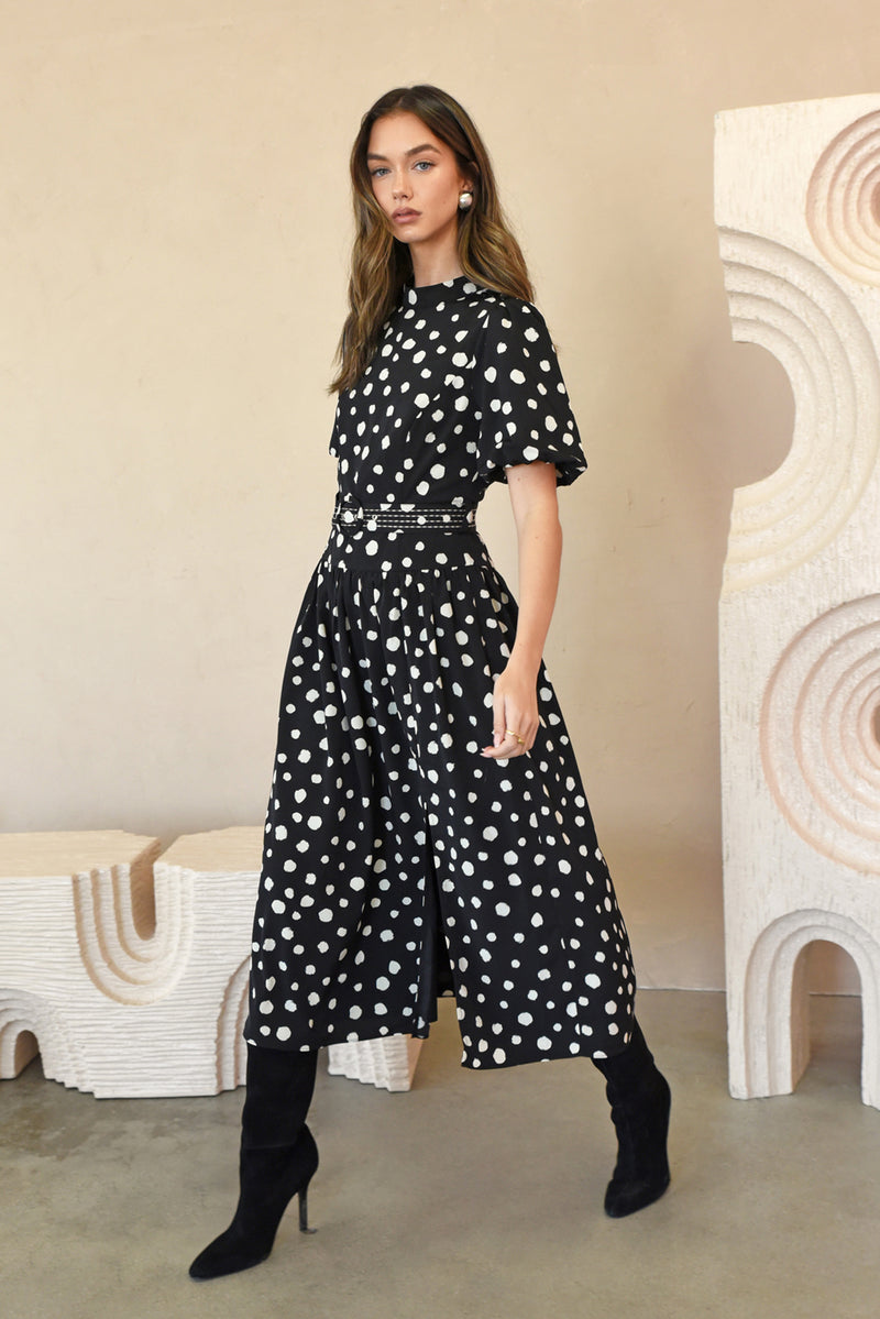 Darlene Polkadot Belted Midi Dress