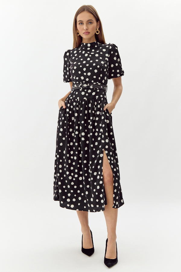 Darlene Polkadot Belted Midi Dress