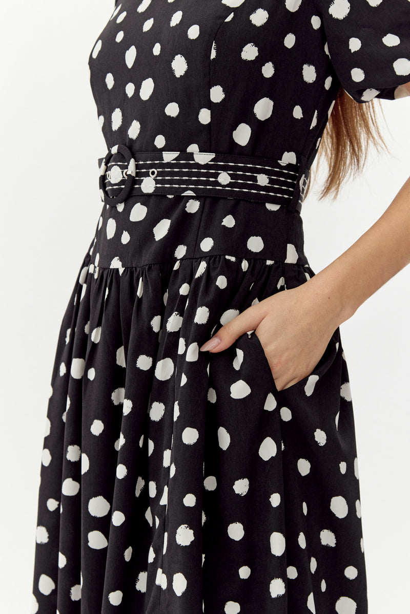 Darlene Polkadot Belted Midi Dress