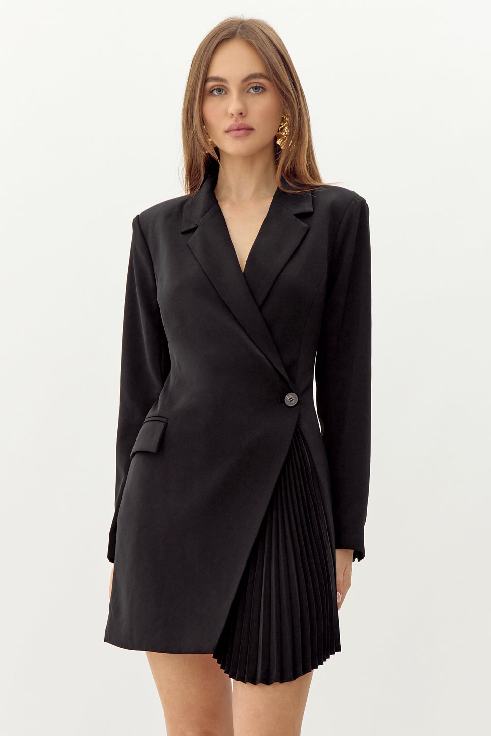 Felicia Pleated Front Blazer Dress