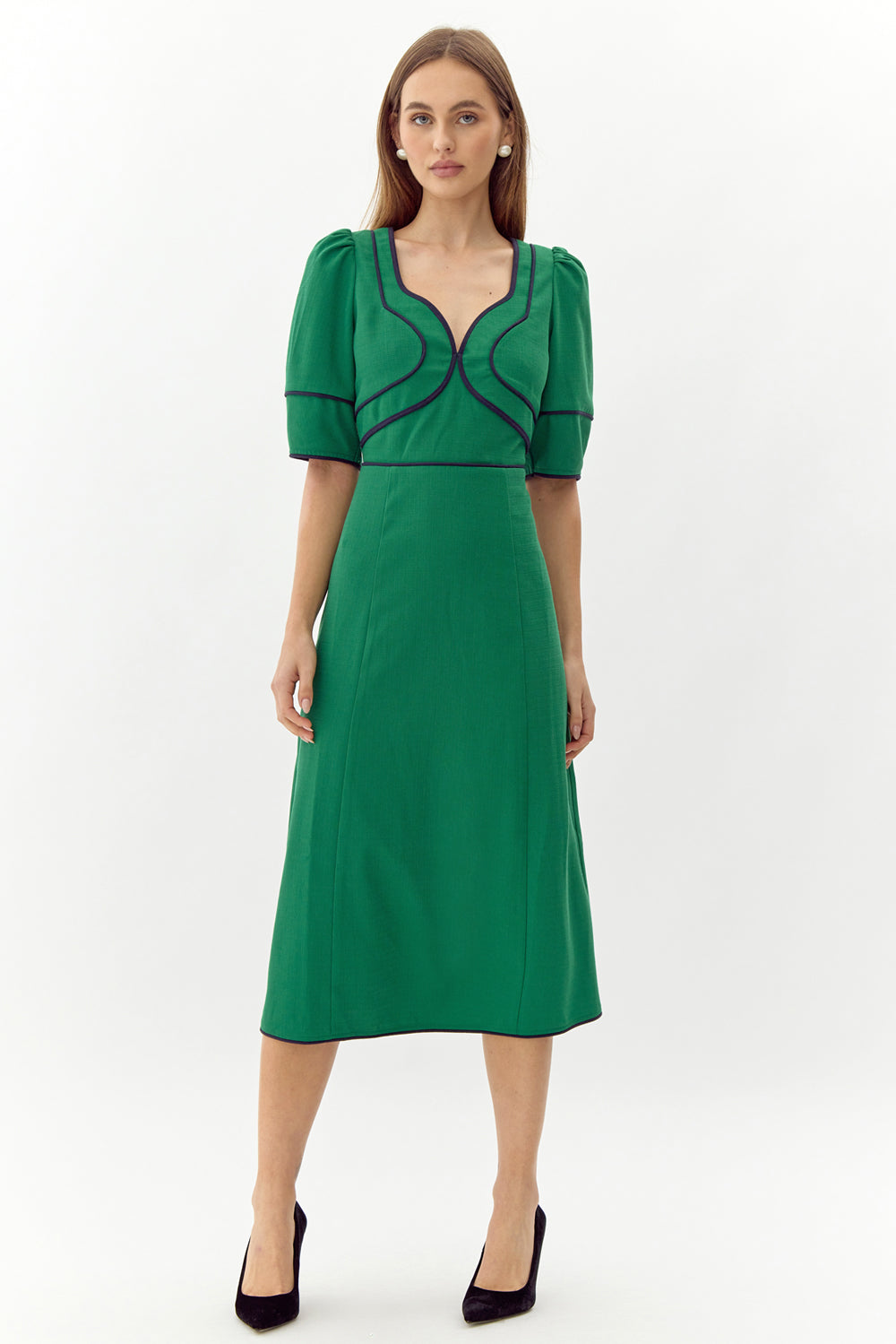 Sonia Contrast Piped Midi Dress