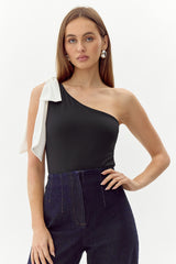 Amanda One Shoulder Bow Knit Bodysuit