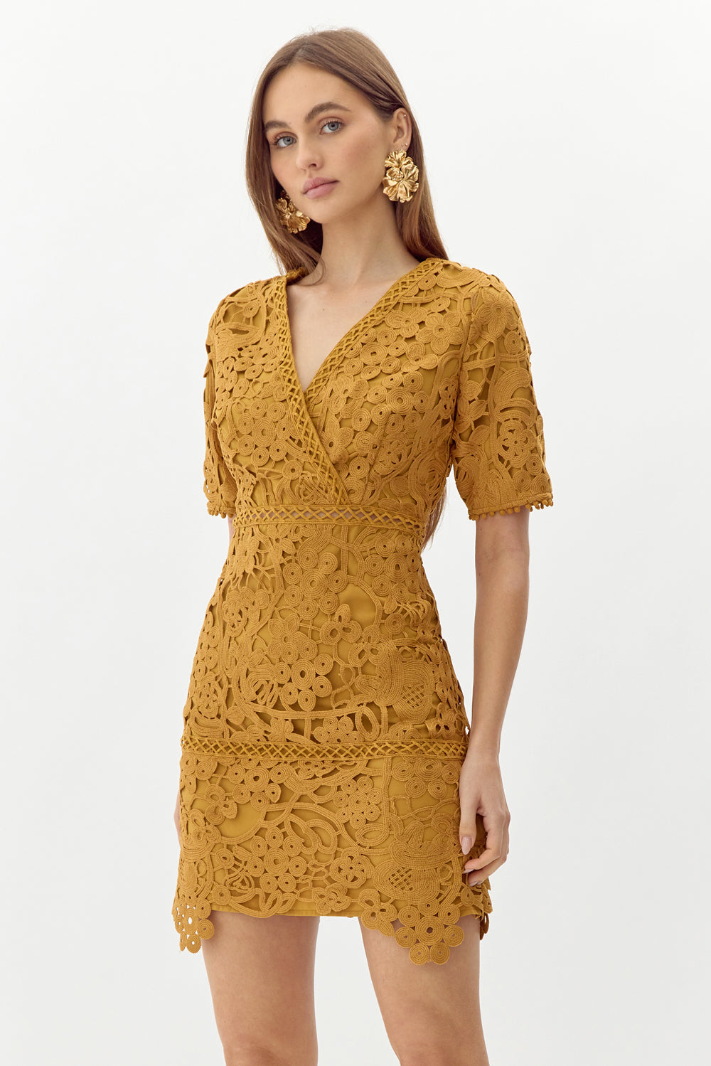 Tasha Scalloped Crochet Lace Mini Dress