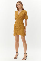 Tasha Scalloped Crochet Lace Mini Dress