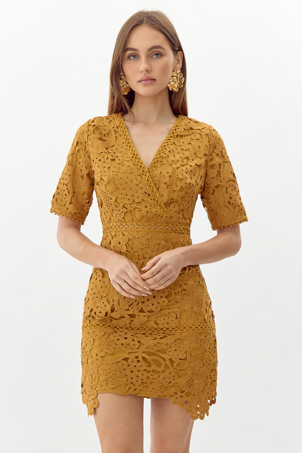 Tasha Scalloped Crochet Lace Mini Dress