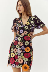 Nicole 3D Floral Puff Sleeve Mini Dress